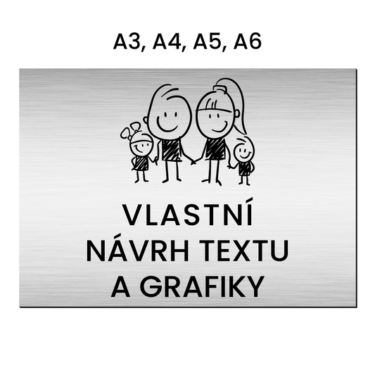 gravírovaná cedule k označení sídla, kanceláře, provozovny, prodejny, podlaží apod. dvouvrstvý plast povrch kovový stříbrný