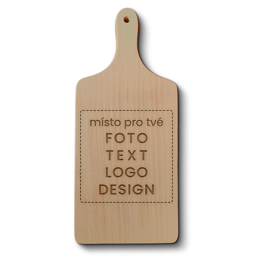 Dřevěné bukové kuchyňské prkénko s gravírovaným motivem podle Vašeho vlastního návrhu, text, fotka