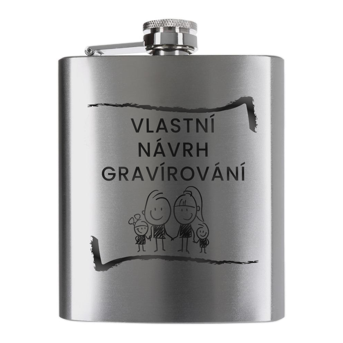 Placatka z nerez oceli s vlastním návrhem gravírování, který si jednoduše vytvoříte v našem konfigurátoru. Objem 200 ml.