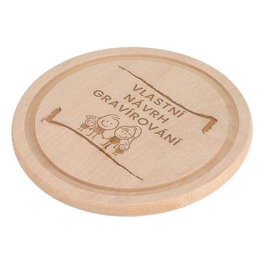 Kulaté dřevěné bukové prkénko s vlastním návrhem, textem, fotkou, průměr 22 cm