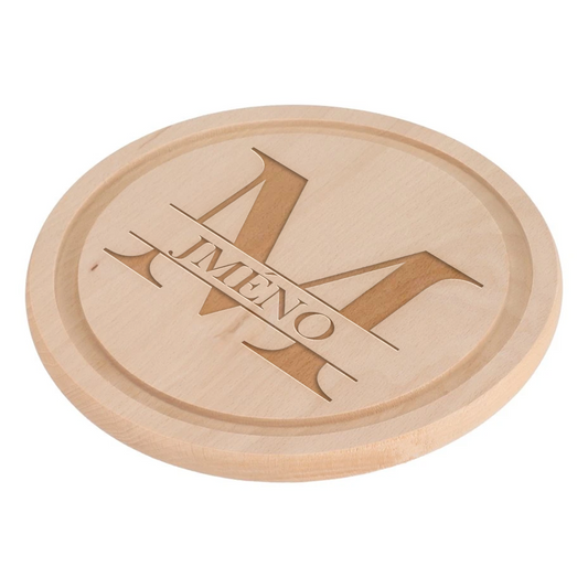 Kulaté dřevěné bukové prkénko s vlastním návrhem, textem, fotkou, průměr 22 cm