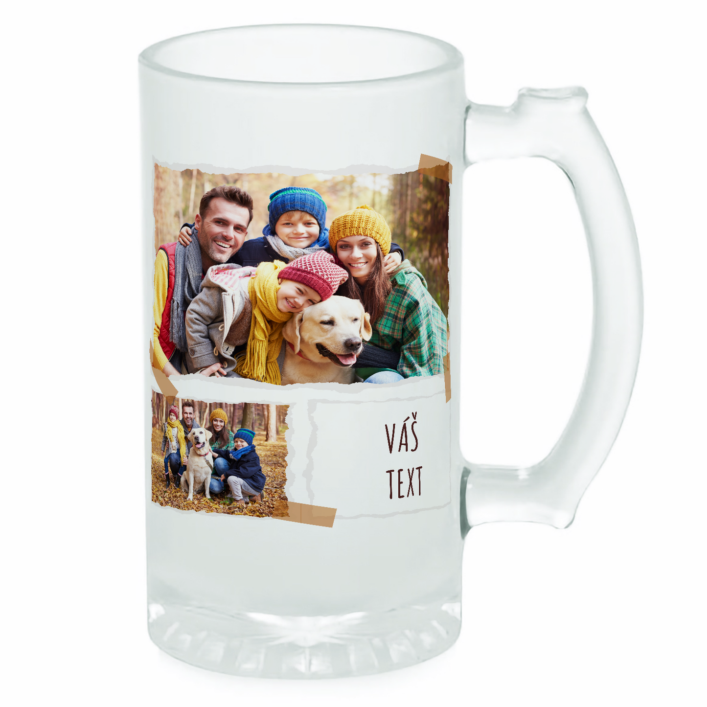 matná sklenice na pivo objem 470 ml s vlastním návrhem potisku v konfigurátoru možnost nahrát fotku a vlastní text