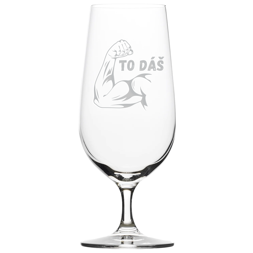 Sklenice na pivo ve tvaru poháru s gravírováním vlastního návrhu a textu objem 390 ml