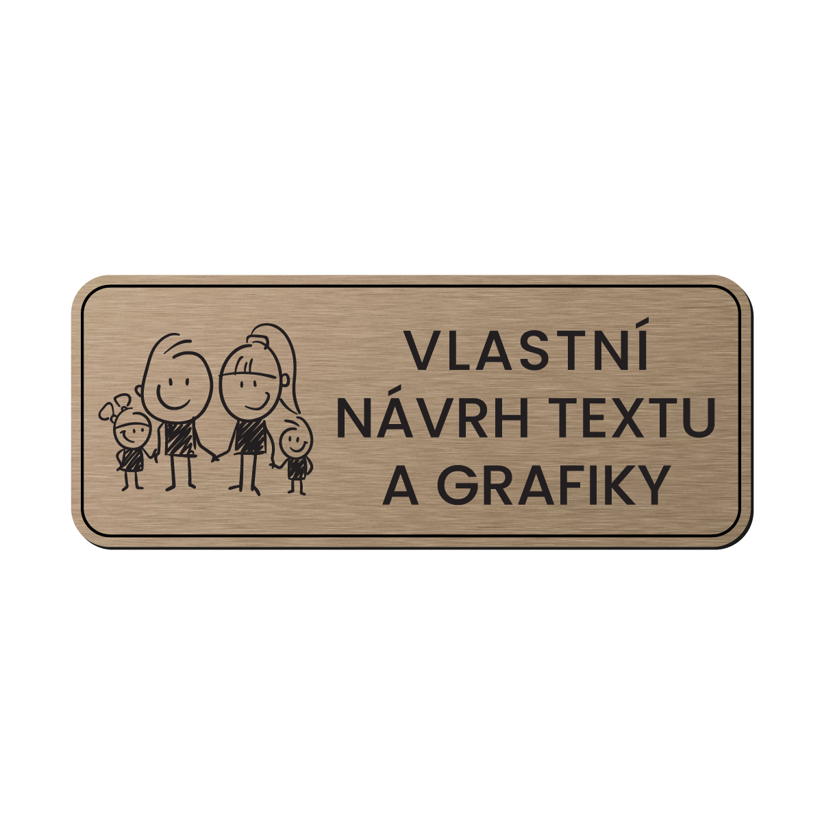 štítek na dveře - jmenovka obdélník zaoblené rohy dvouvrstvý plast povrch kovový bronzový