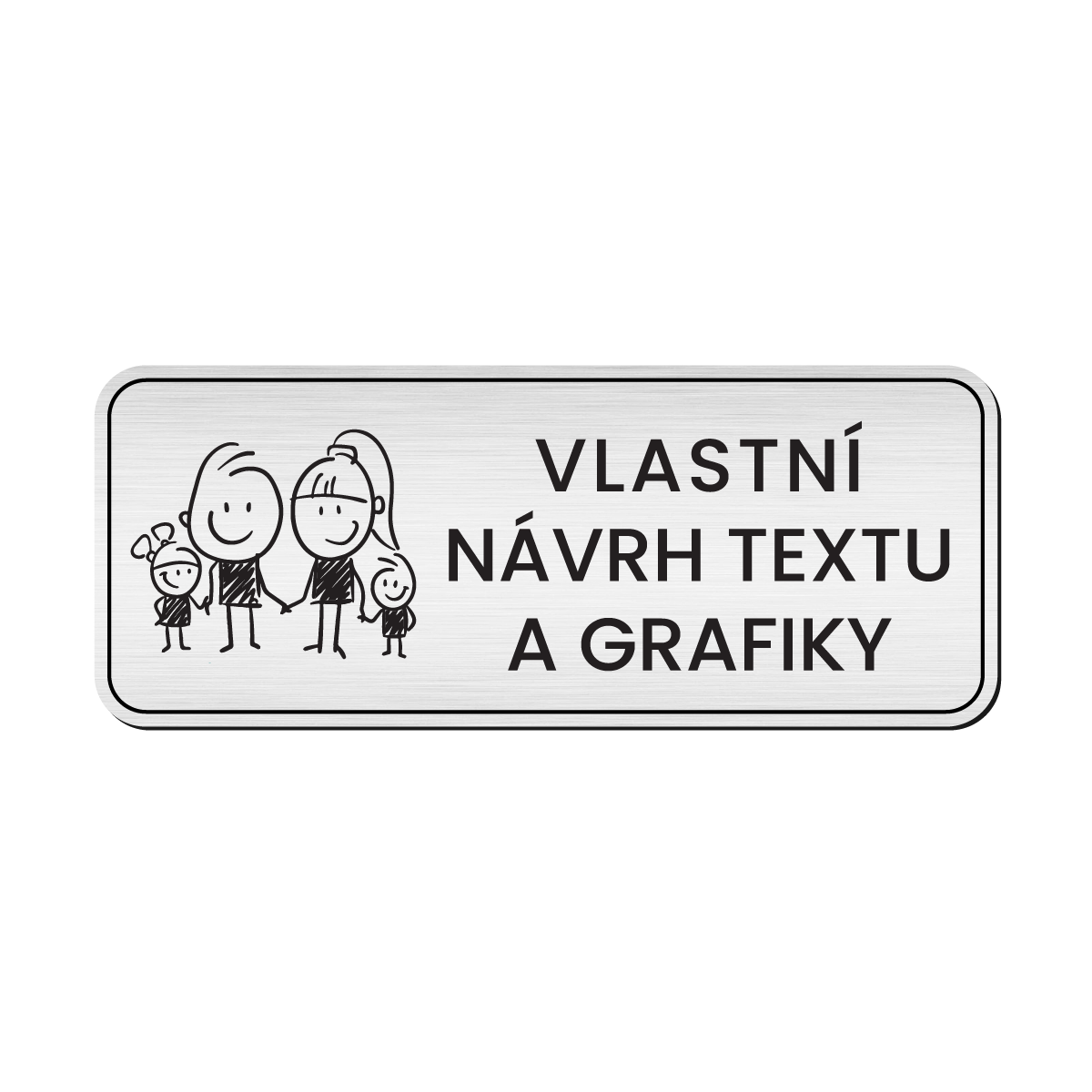 štítek na dveře - jmenovka obdélník zaoblené rohy dvouvrstvý plast povrch kovový stříbrný