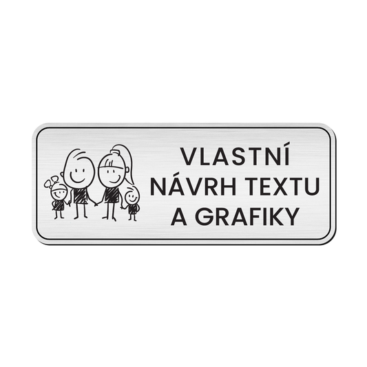 štítek na dveře - jmenovka obdélník zaoblené rohy dvouvrstvý plast povrch kovový stříbrný
