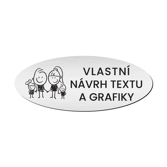 štítek na dveře - jmenovka dvouvrstvý plast povrch kovový stříbrný