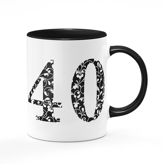 Keramický hrnek bílý s černým lemem vnitřkem a uchem motiv Věk 40