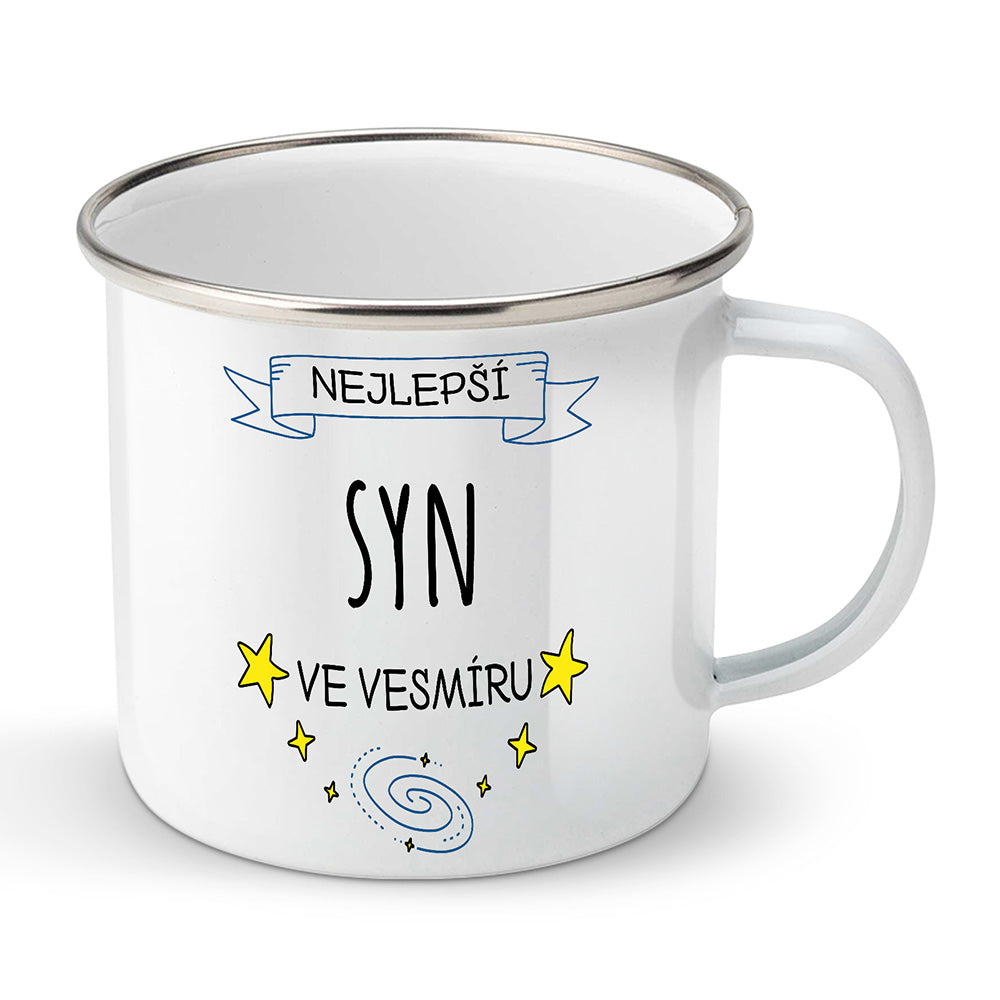 Smaltovaný plecháček motiv Nejlepší syn ve vesmíru