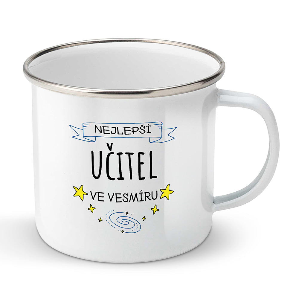 Smaltovaný plecháček motiv Nejlepší učitel ve vesmíru