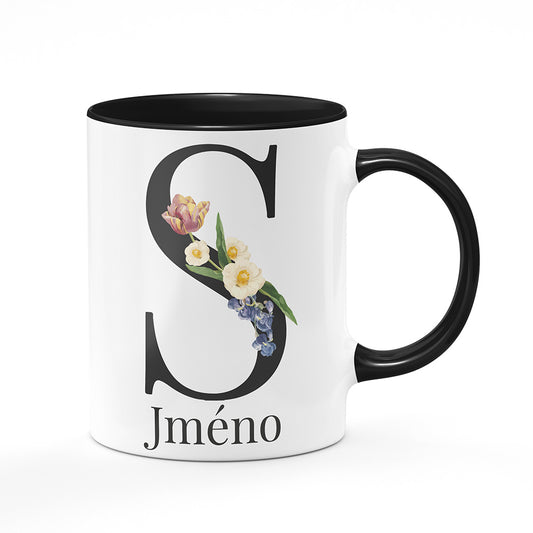 Keramický hrnek bílý s černým lemem vnitřkem a uchem motiv Se jménem S…