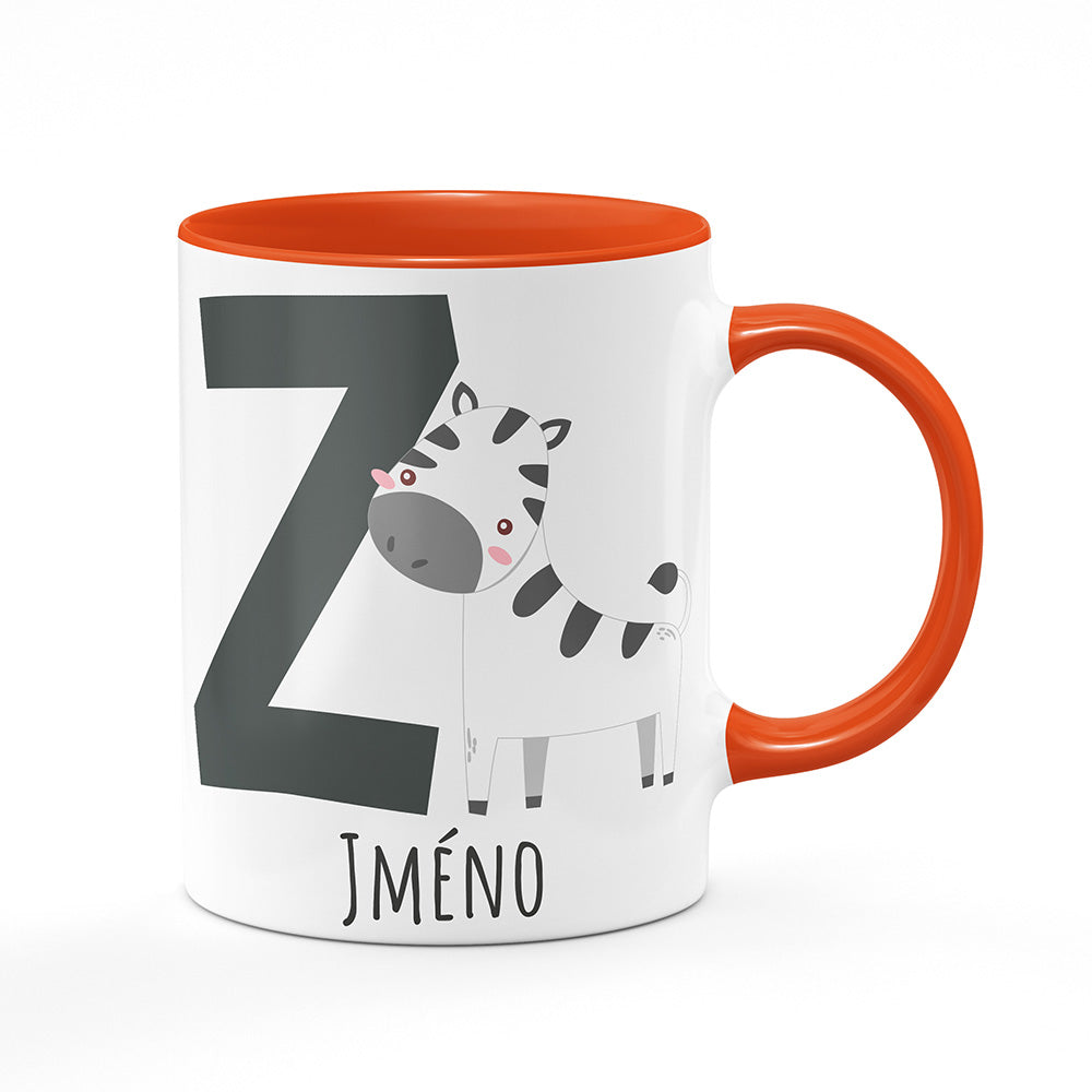 Keramický hrnek bílý s oranžovým lemem vnitřkem a uchem motiv Se jménem Z…