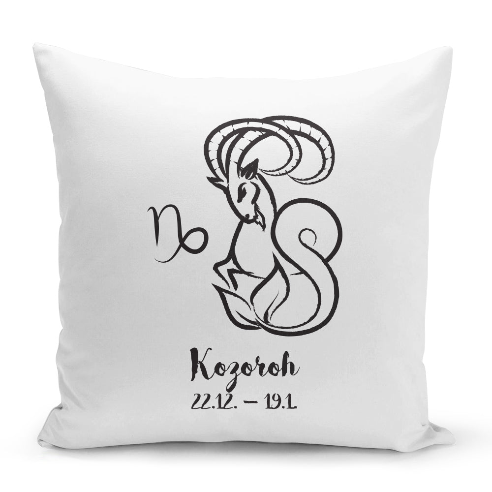 Bílý polštář 40 x 40 cm s motivem Kozoroh