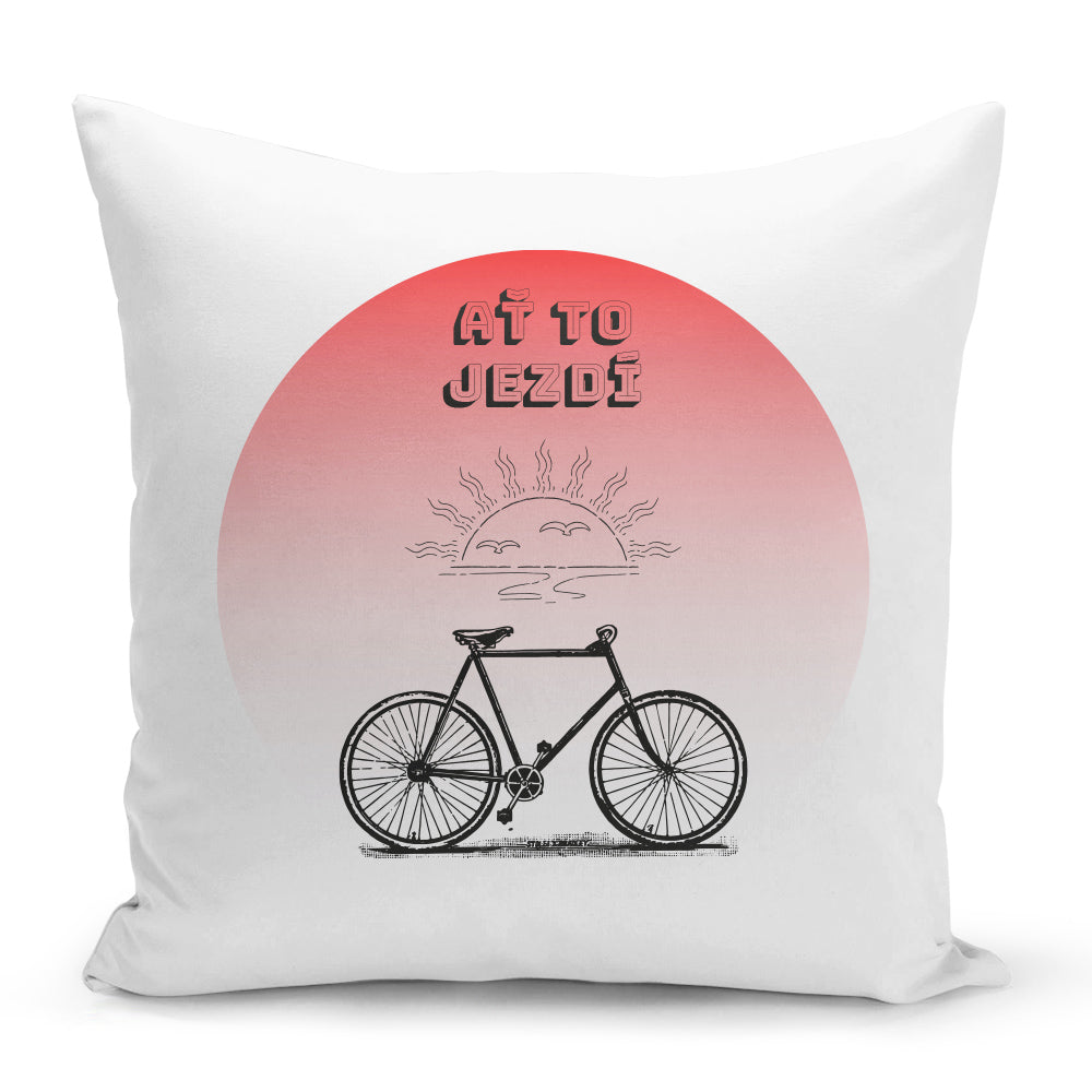 Bílý polštář 40 x 40 cm s motivem Cyklistika
