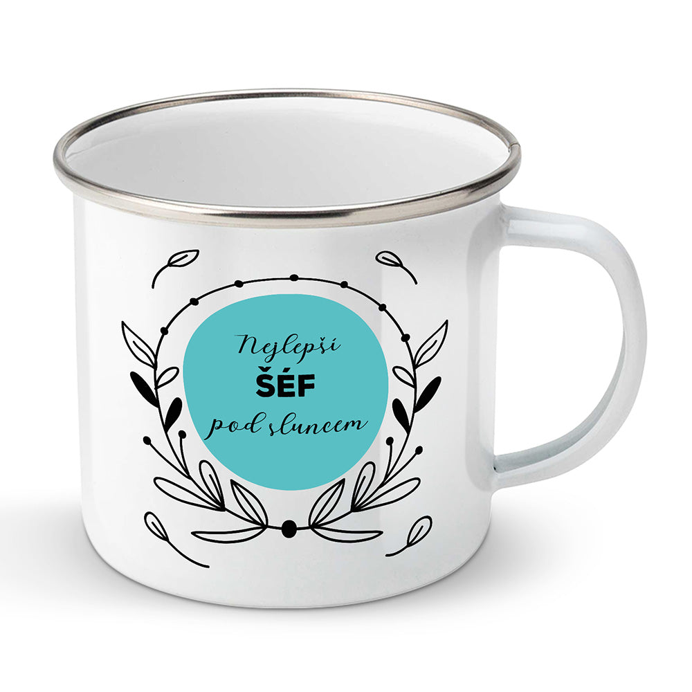 Smaltovaný plecháček motiv Nejlepší šéf pod sluncem