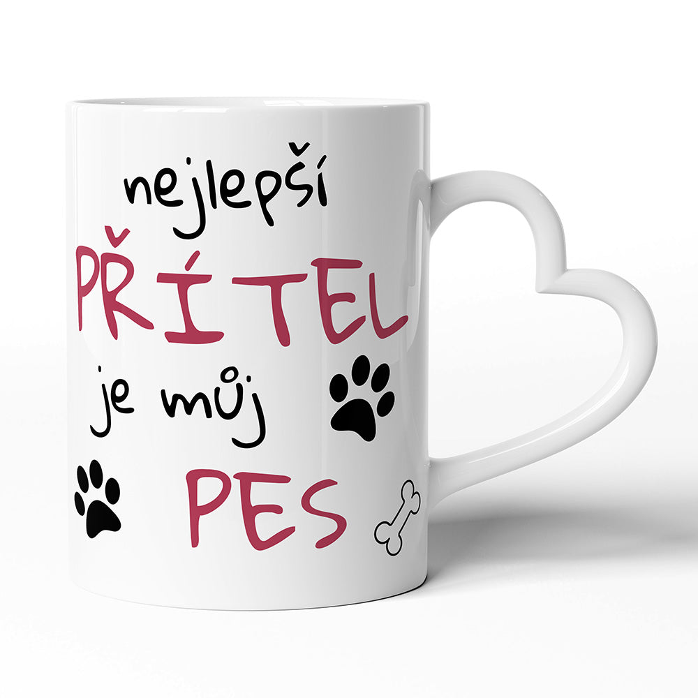 Keramický hrníček s uchem ve tvaru srdce motiv Nejlepší přítel je můj pes