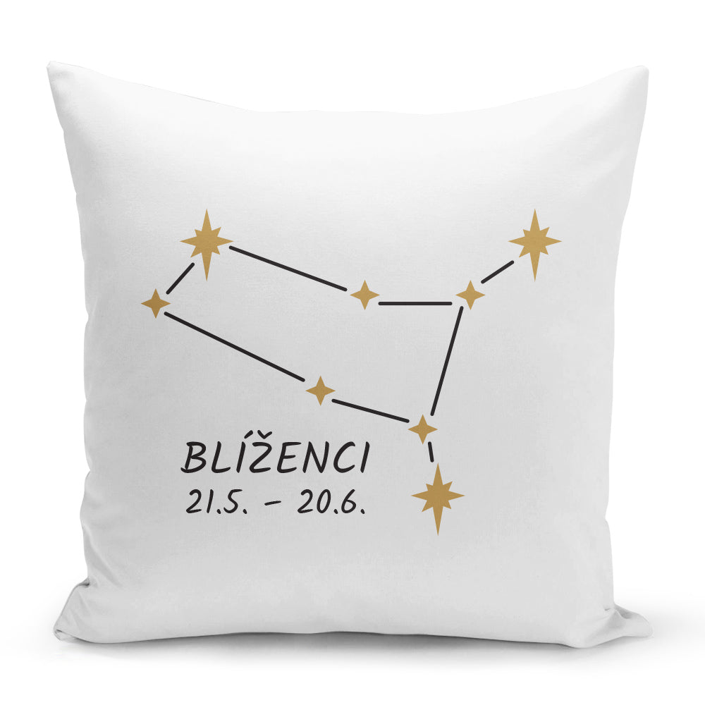 Bílý polštář 40 x 40 cm s motivem Blíženci