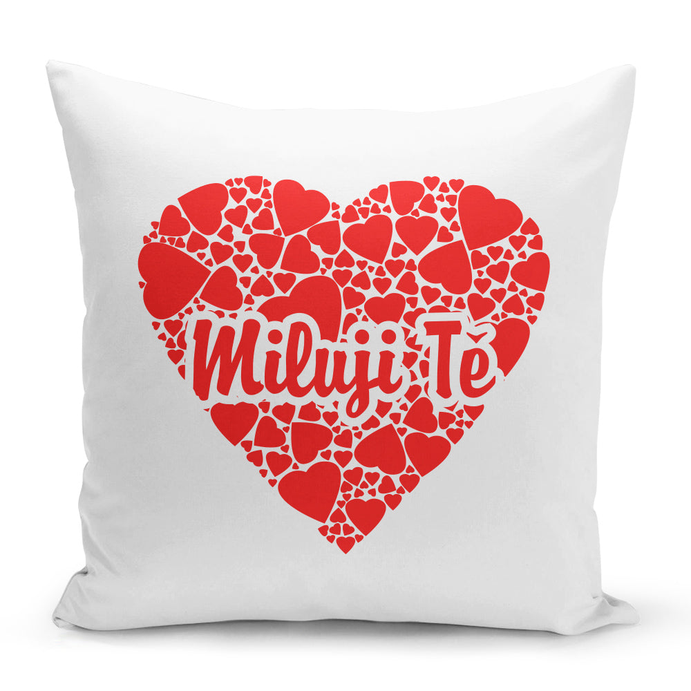 Bílý polštář 40 x 40 cm s motivem Miluji Tě