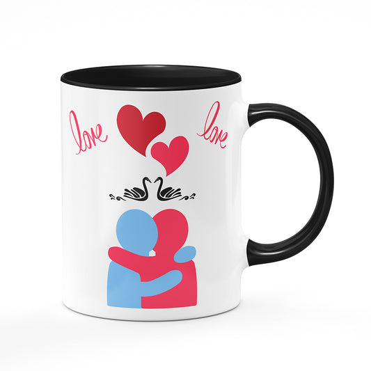 Keramický hrnek bílý s černým lemem vnitřkem a uchem motiv Zamilovaní