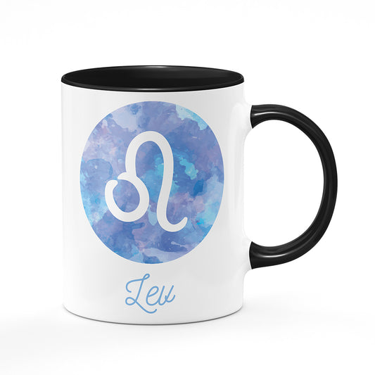 Keramický hrnek bílý s černým lemem vnitřkem a uchem motiv Lev