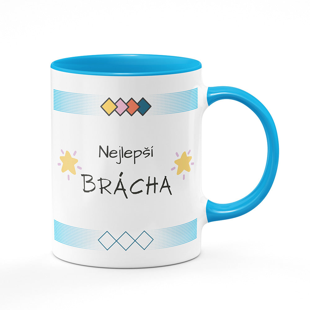 Keramický hrnek bílý s světle modrým lemem vnitřkem a uchem motiv Nejlepší brácha