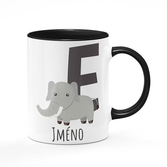 Keramický hrnek bílý s černým lemem vnitřkem a uchem motiv Se jménem E…