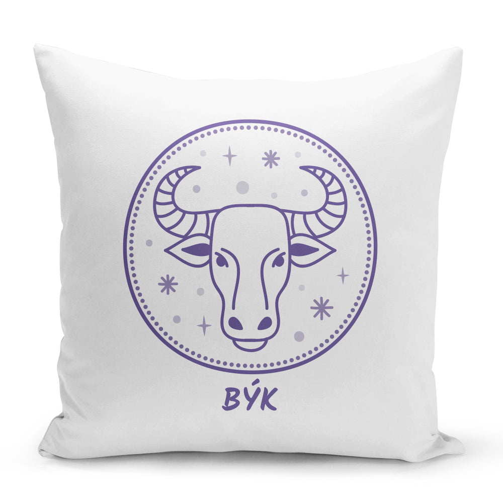 Bílý polštář 40 x 40 cm s motivem Býk