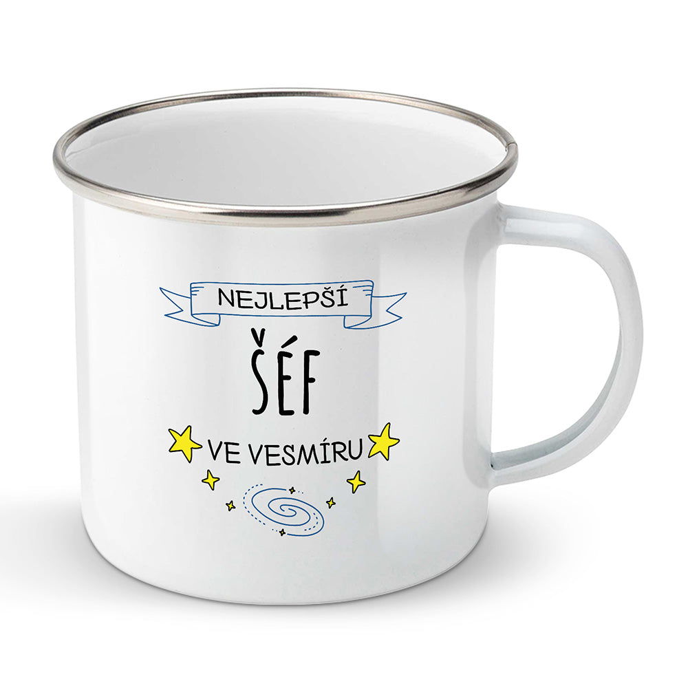Smaltovaný plecháček motiv Nejlepší šéf ve vesmíru