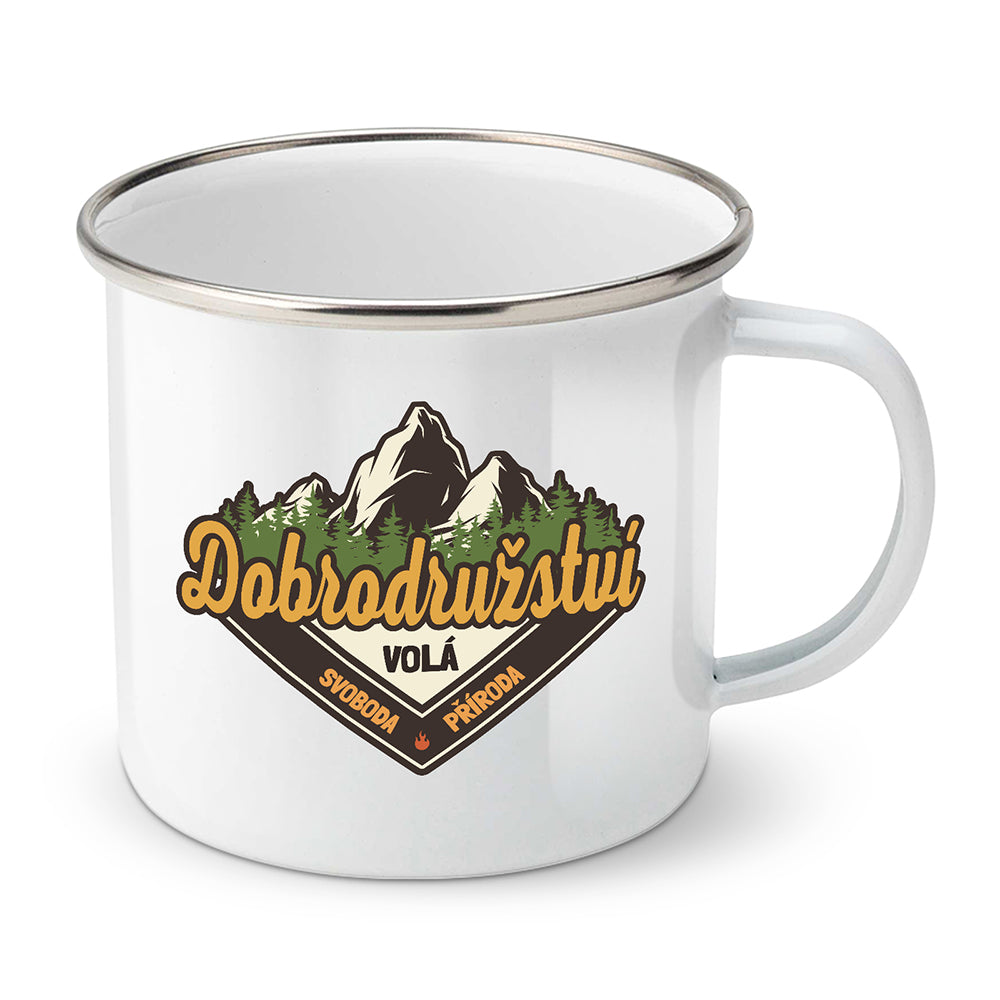 Smaltovaný plecháček motiv Dobrodružství volá