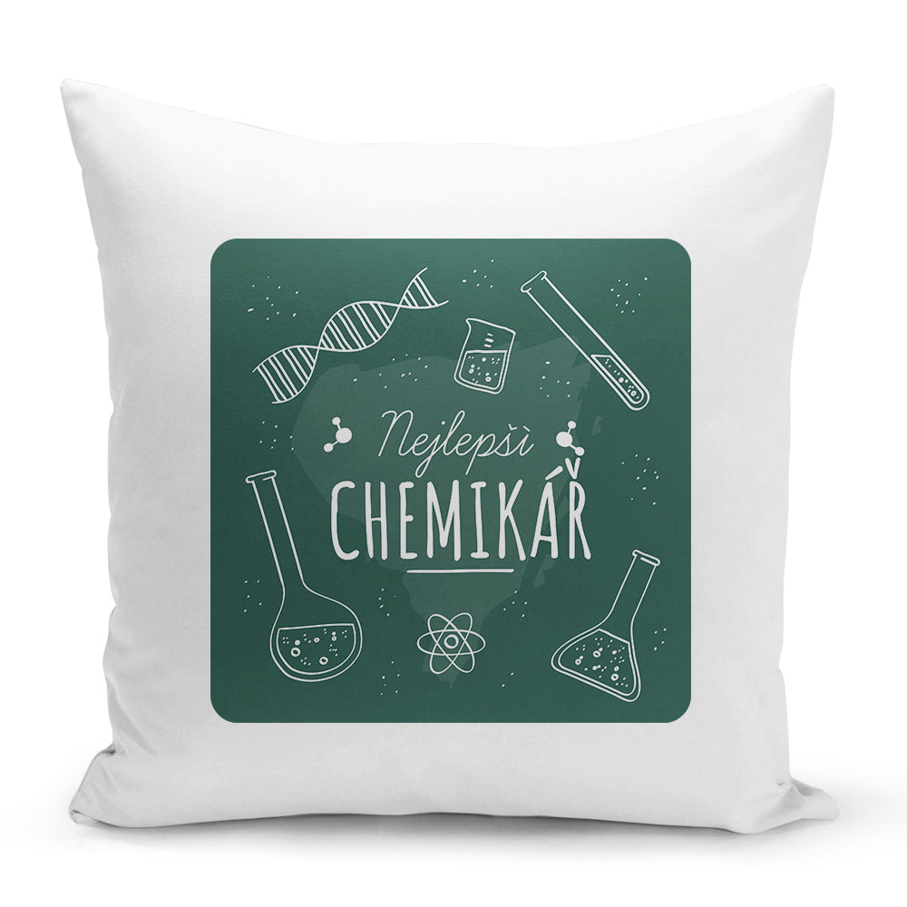 Bílý polštář 40 x 40 cm s motivem Nejlepší chemikář