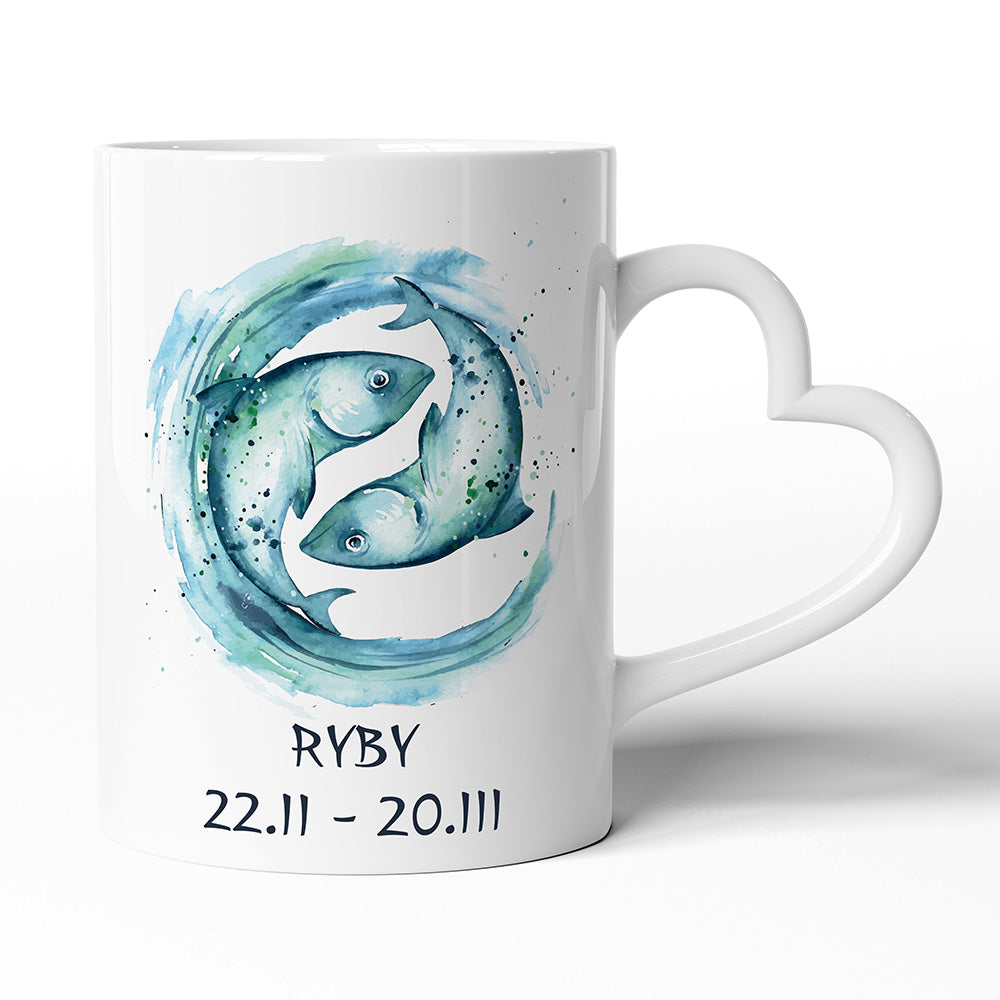 Keramický hrníček s uchem ve tvaru srdce motiv Ryby