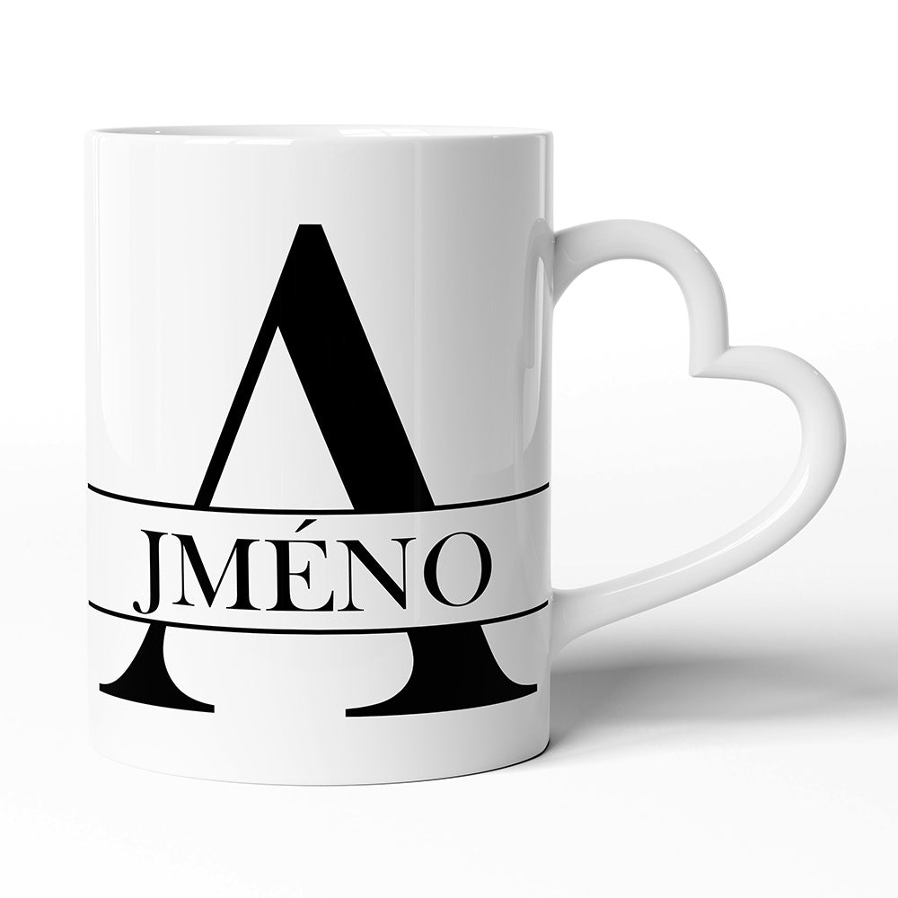 Keramický hrníček s uchem ve tvaru srdce motiv Se jménem A...