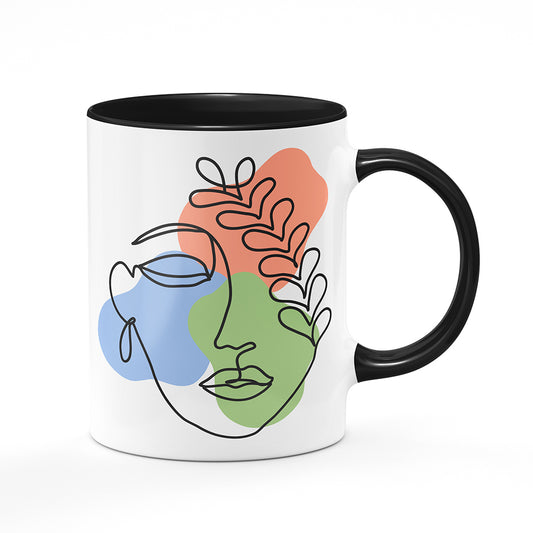 Keramický hrnek bílý s černým lemem vnitřkem a uchem motiv Žena