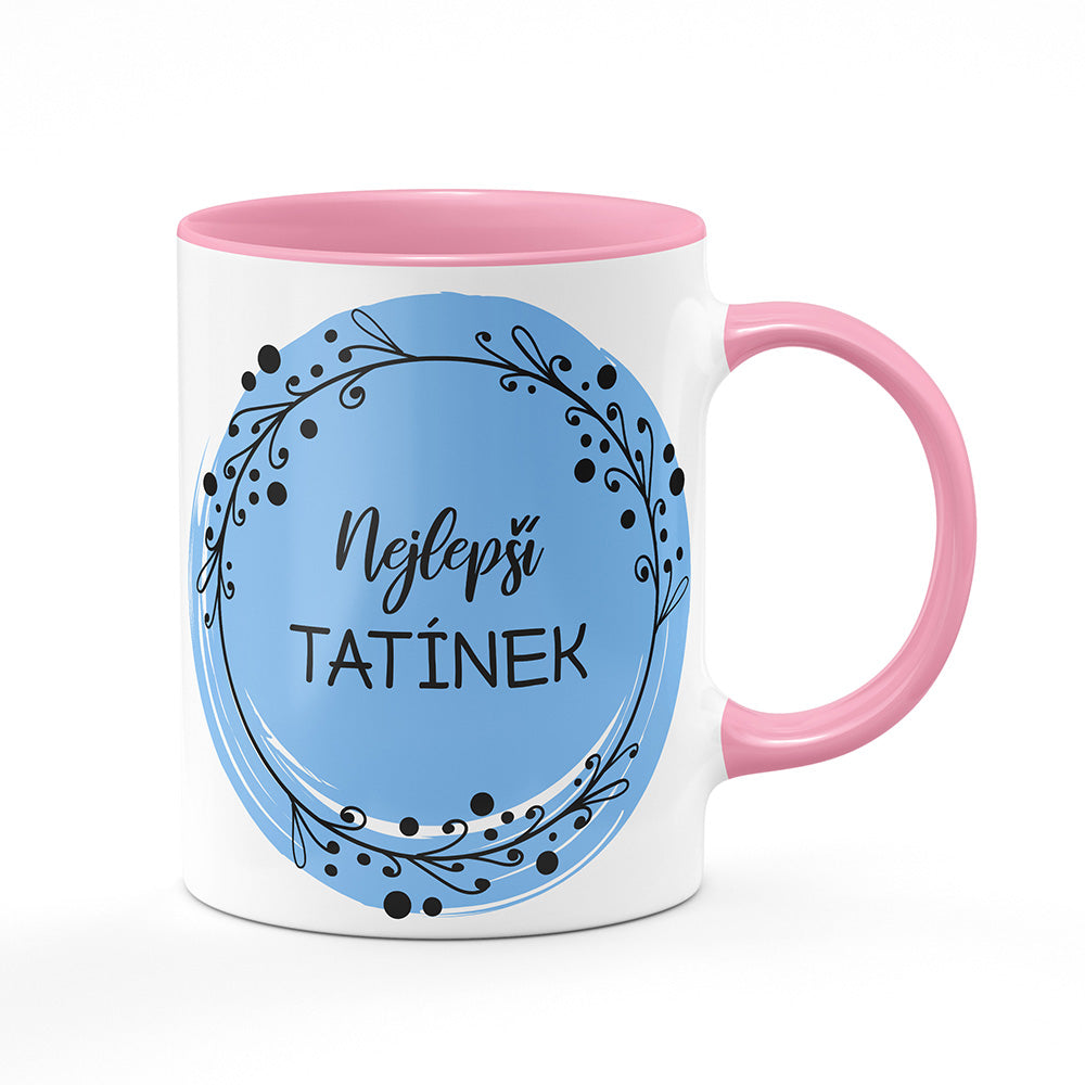 Keramický hrnek bílý s růžovým lemem vnitřkem a uchem motiv Nejlepší tatínek