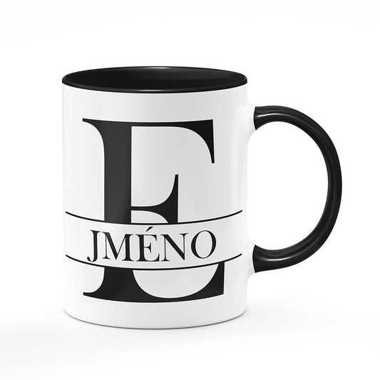 Keramický hrnek bílý s černým lemem vnitřkem a uchem motiv Se jménem E…