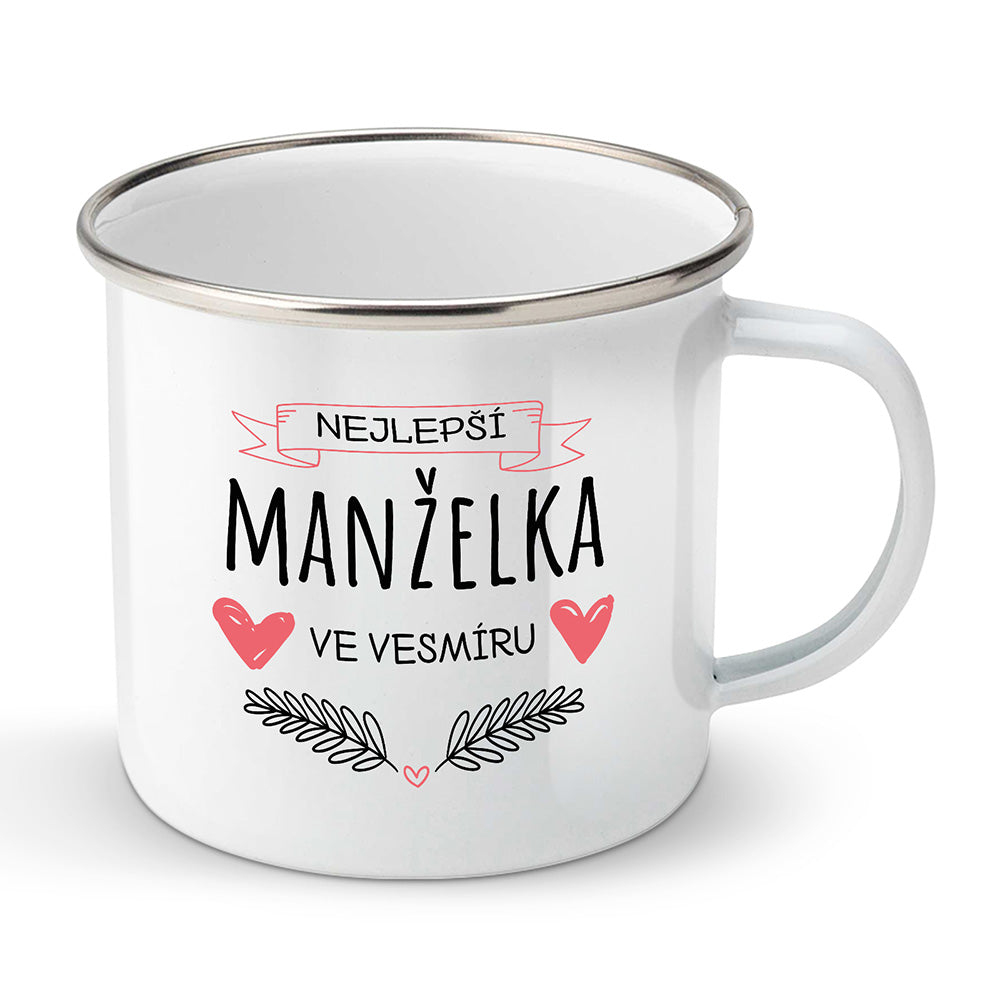 Smaltovaný plecháček motiv Nejlepší manželka ve vesmíru