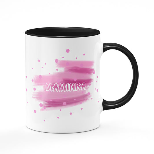 Keramický hrnek bílý s černým lemem vnitřkem a uchem motiv Růžová