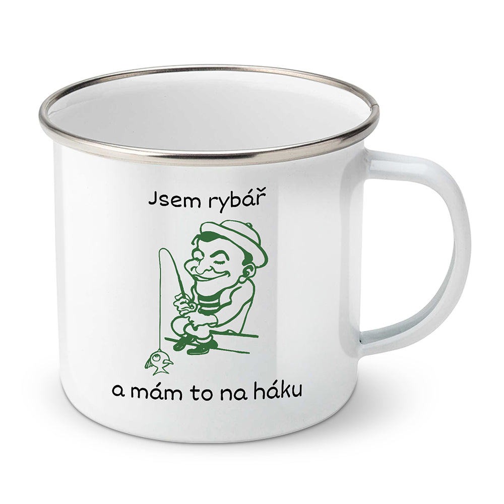 Smaltovaný plecháček motiv Jsem rybář a mám to na háku
