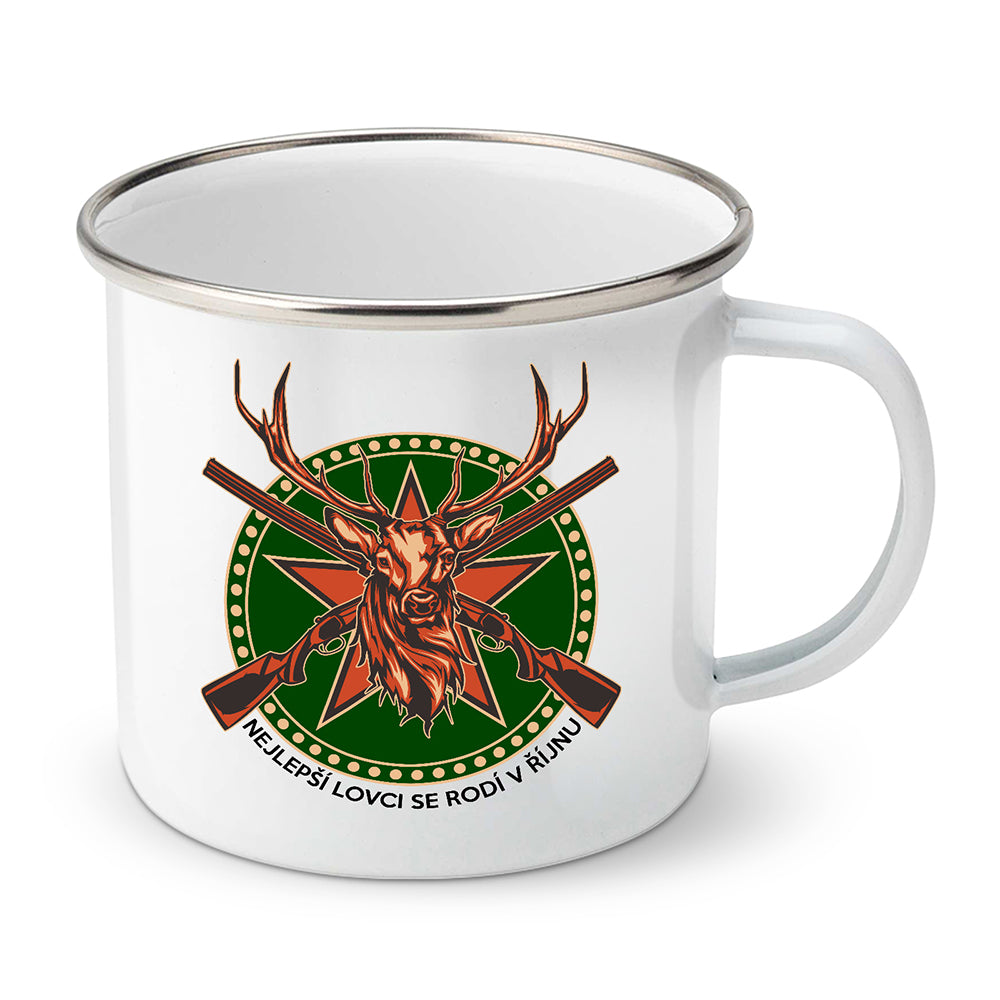 Smaltovaný plecháček motiv Nejlepší lovci se rodí…