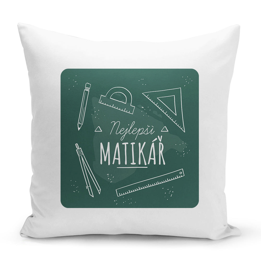 Bílý polštář 40 x 40 cm s motivem Nejlepší matikář