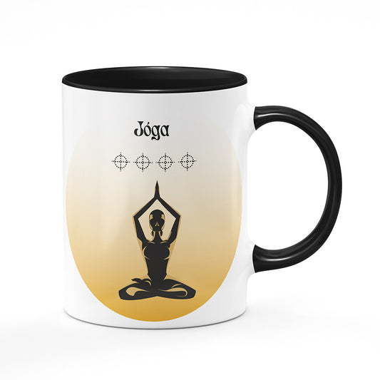 Keramický hrnek bílý s černým lemem vnitřkem a uchem motiv Jóga