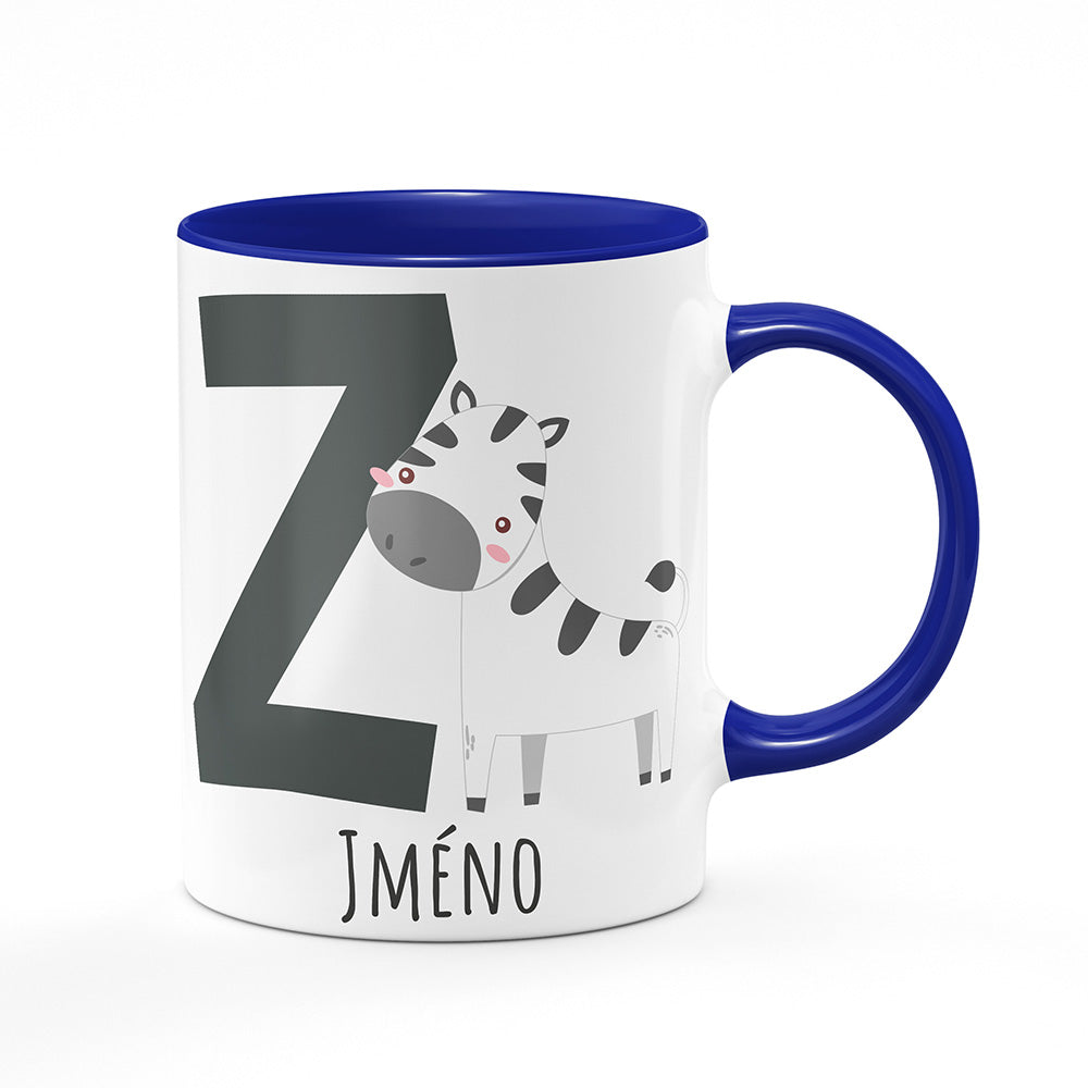 Keramický hrnek bílý s modrým lemem vnitřkem a uchem motiv Se jménem Z…