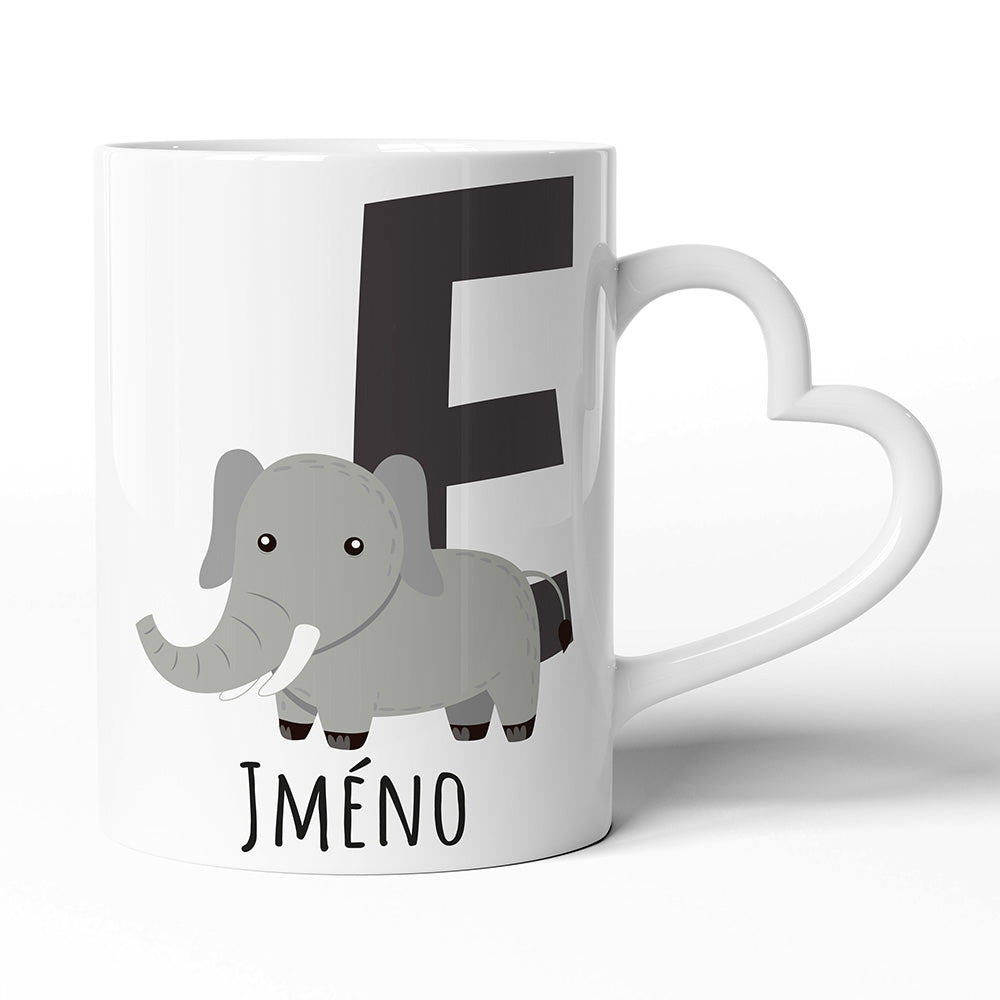 Keramický hrníček s uchem ve tvaru srdce motiv Se jménem E…