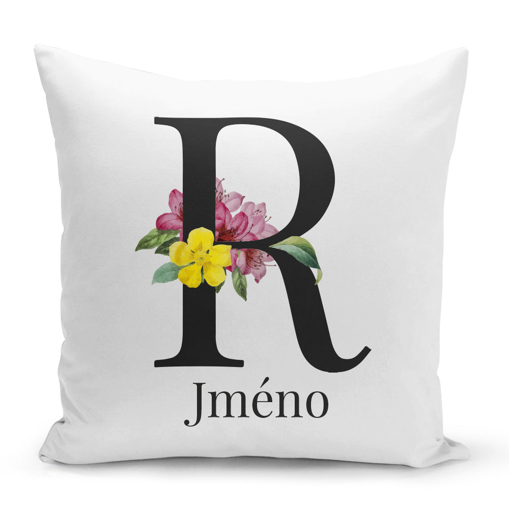 Bílý polštář 40 x 40 cm s motivem Se jménem R...