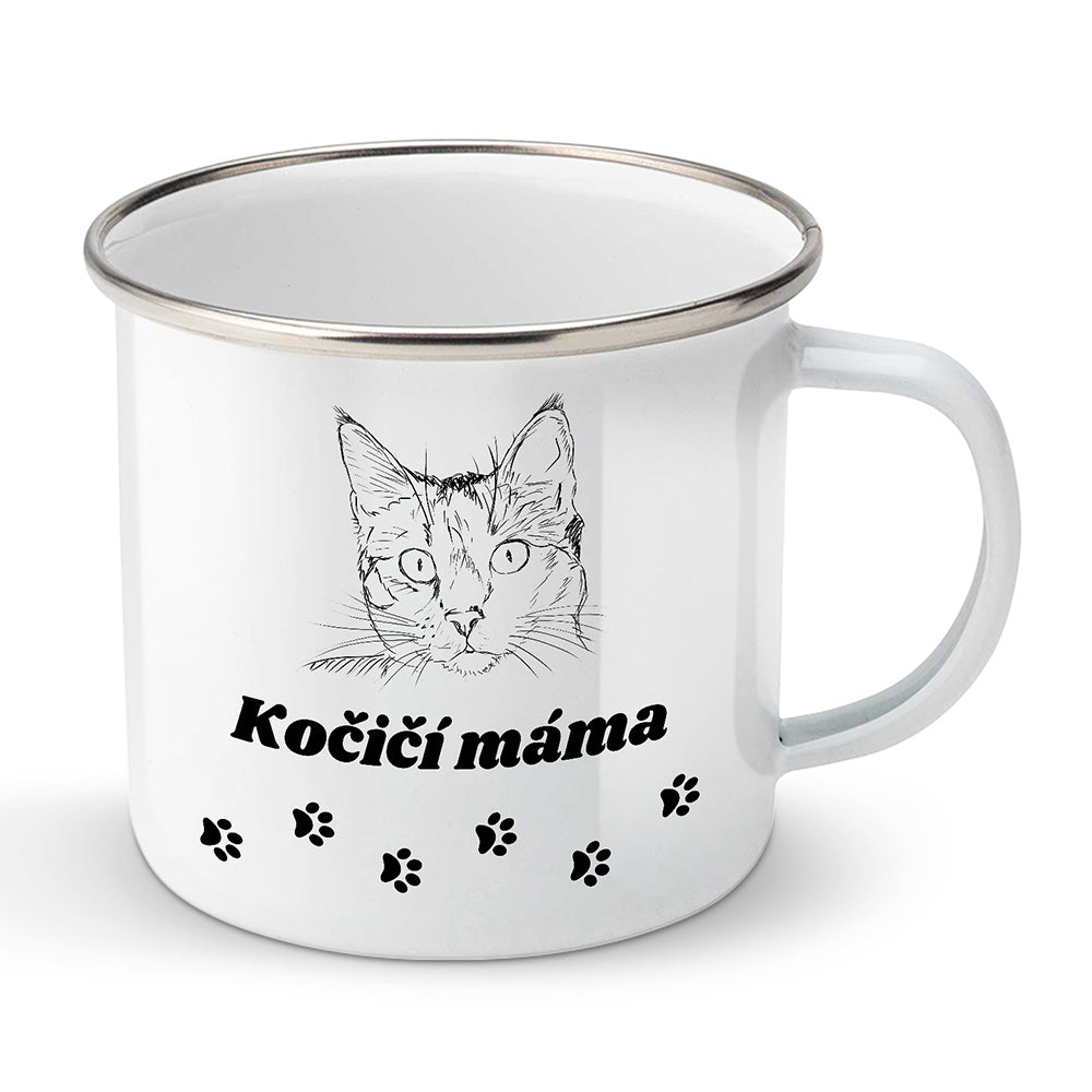 Smaltovaný plecháček motiv Kočičí máma