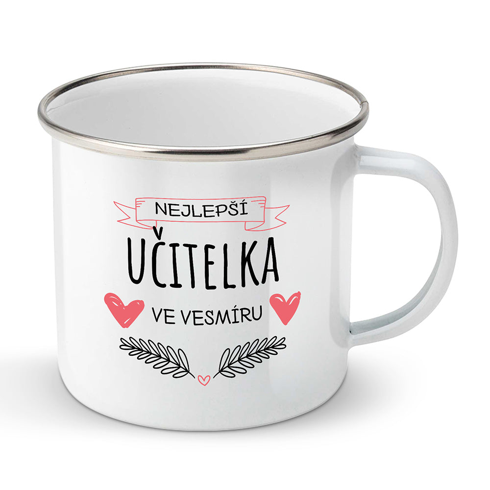 Smaltovaný plecháček motiv Nejlepší učitelka ve vesmíru