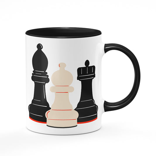 Keramický hrnek bílý s černým lemem vnitřkem a uchem motiv Šachy