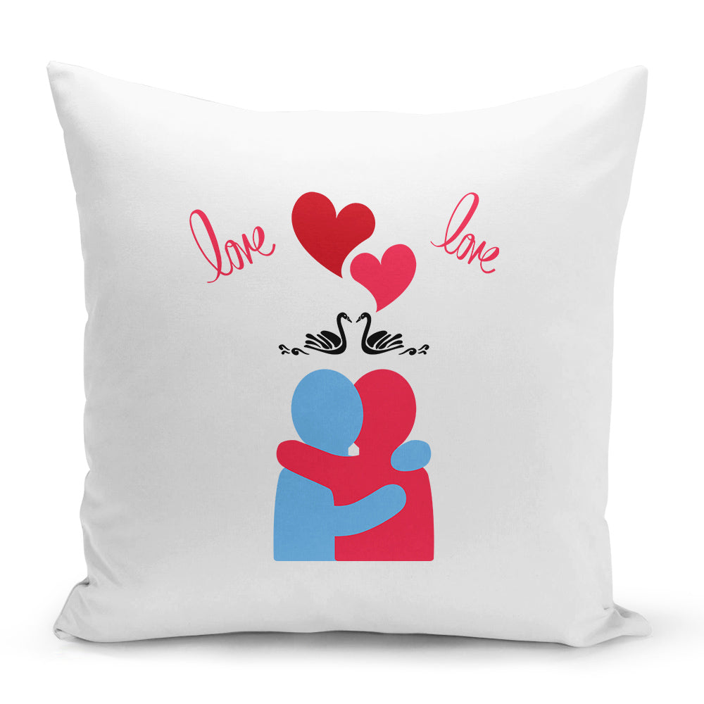 Bílý polštář 40 x 40 cm s motivem Zamilovaní