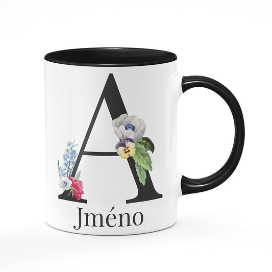 Keramický hrnek bílý s černým lemem vnitřkem a uchem motiv Se jménem A...