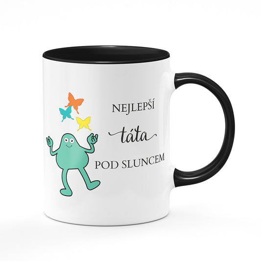 Keramický hrnek bílý s černým lemem vnitřkem a uchem motiv Nejlepší táta pod sluncem